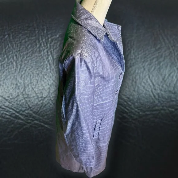 NWOT Hosbjerg Vegan Leather ‘Irah Croc Embossed Coat’ in “Dust Blue” Size Medium - Picture 15 of 16